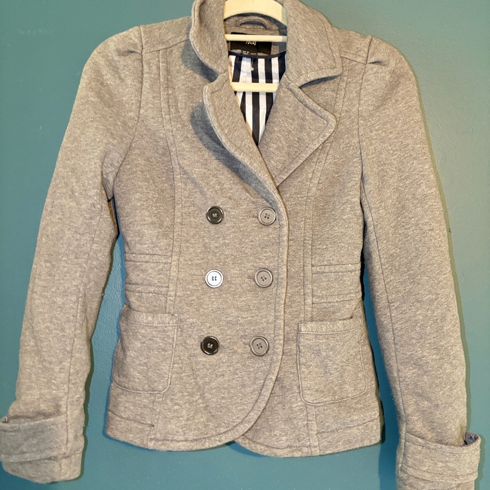 H&M Gray Peacoat / Women’s Work Blazer Cotton Blend Small Size 4